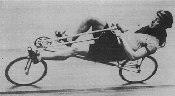 Faure riding a recumbent